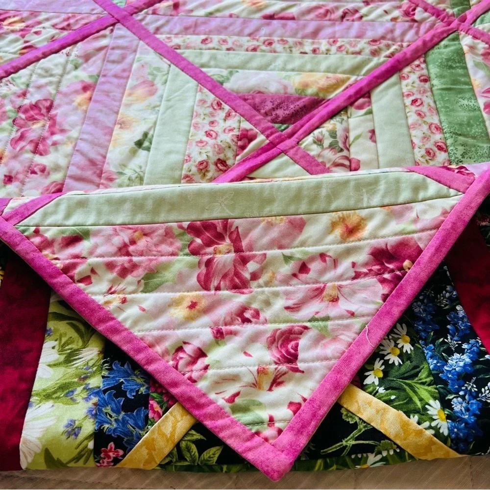 New Handcrafted Double Sided Quilt Hand Pieced Vibrant Scrap-buster String Quilt
